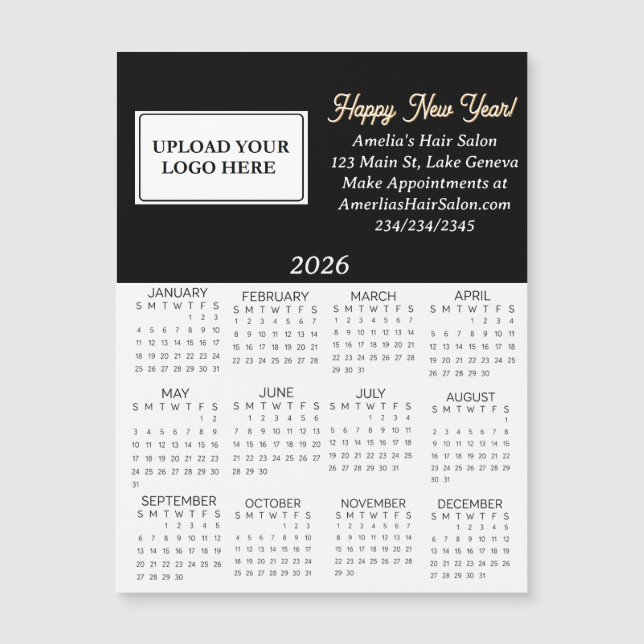 Carte Magnétique Calendrier mini Logo Entreprise 2026 (Devant)