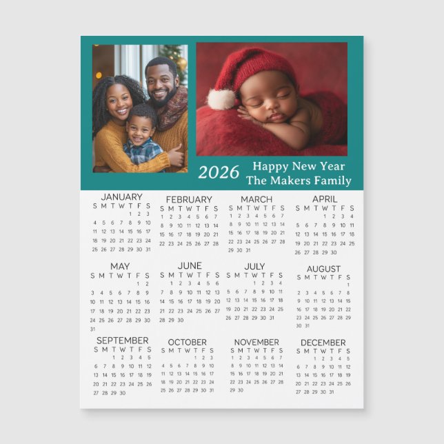 Carte Magnétique Calendrier mini personnalisé avec photos 2026 (Devant)