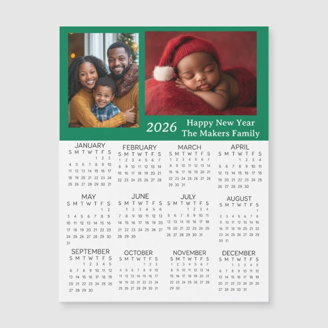 Carte Magnétique Calendrier mini personnalisé avec photos 2026 (Devant)