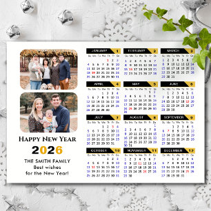 Carte Magnétique Calendrier moderne 2026 2 Photo Black Gold Magnéti