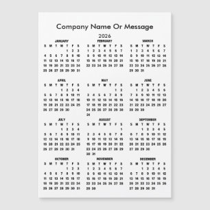 Carte Magnétique Calendrier moderne 2026 Aimant Nom de l'entreprise