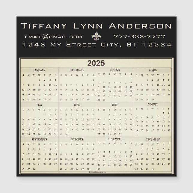 Carte Magnétique Calendrier moderne simple Noir et ivoire Beige (Devant)