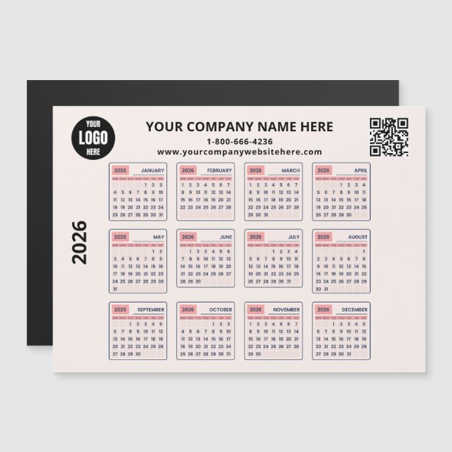 Carte Magnétique Calendrier mural d'entreprise (Devant / Derrière)