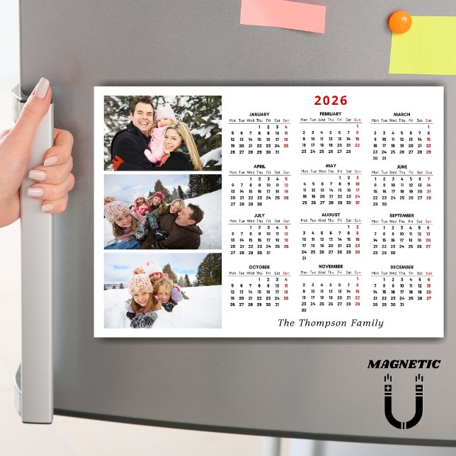 Carte Magnétique Calendrier personnalisé 2026 Collage de photos Nom (Créateur téléchargé)