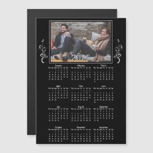 Carte Magnétique Calendrier photo de l'année 2025 noir avec feuilla