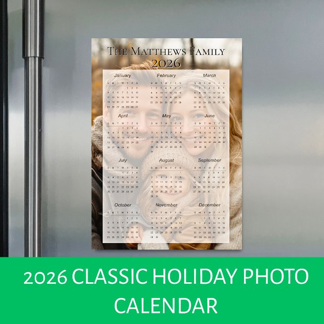 Carte Magnétique Calendrier photo des fêtes classiques 2026 (2026 Classic Holiday Photo Calendar)