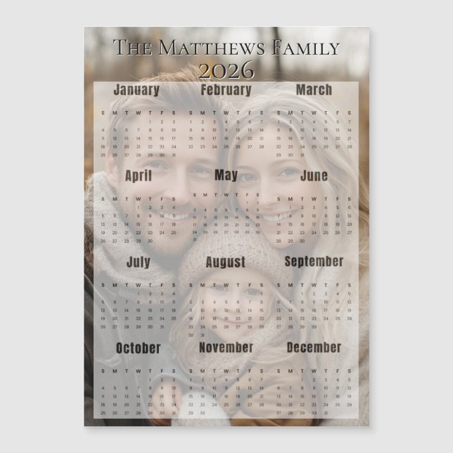 Carte Magnétique Calendrier photo des fêtes de fin d'année 2026 (Devant)