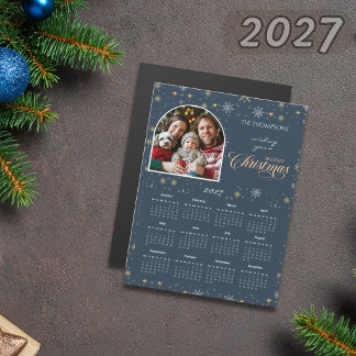 Carte Magnétique Calendrier photo flocon de neige bleu marine moder