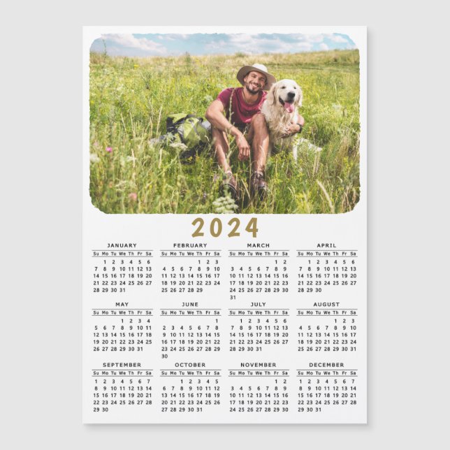 Carte Magnétique Calendrier photo magnétique moderne 2024 noir blan (Devant)