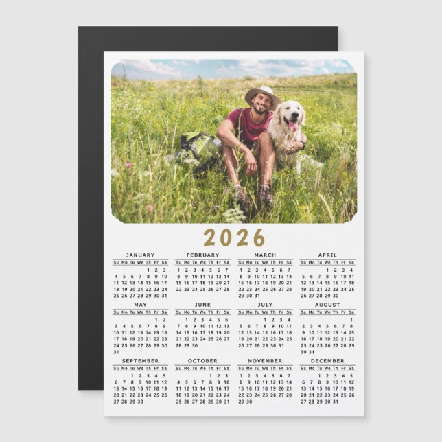 Carte Magnétique Calendrier photo magnétique moderne 2026 noir blan (Devant / Derrière)