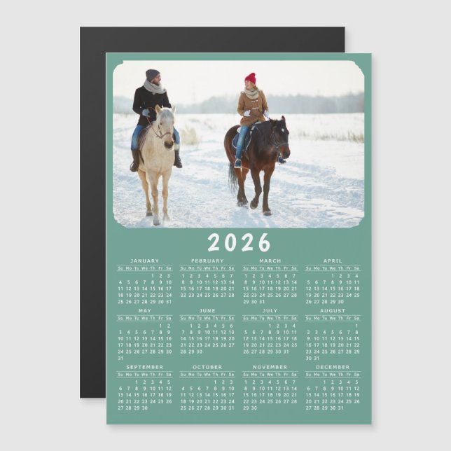 Carte Magnétique Calendrier photo magnétique moderne 2026 Turquoise (Devant / Derrière)