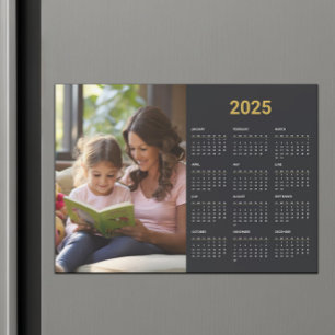 Carte Magnétique Calendrier photo magnétique noir et or 2025 année