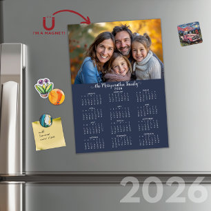 Carte Magnétique Calendrier photo simple bleu moderne 2026