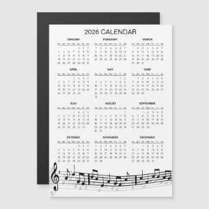 Carte Magnétique Calendrier simple 2026 avec notes de musique Aim
