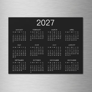 Carte Magnétique Calendrier simple noir et blanc 2025