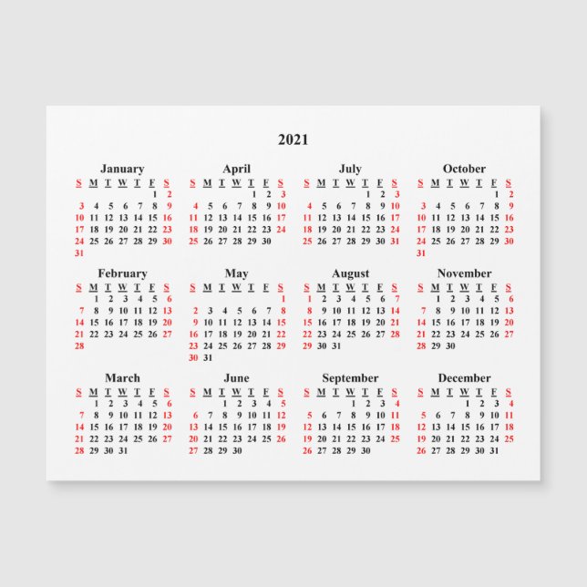 Carte Magnétique Calendrier vide 2021 (Devant)