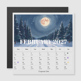 Carte Magnétique Calendrier zodiacal de février avec phases lunaire
