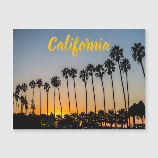 Carte Magnétique Californie| Palmiers et coucher de soleil à la pla (Devant)