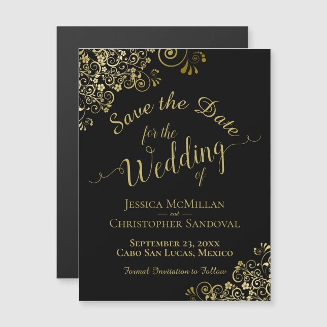 Carte Magnétique Calligraphie d'or sur Black Enregistrer l'aimant d (Devant / Derrière)