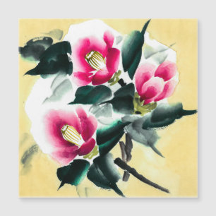 Carte Magnétique Camellia dans la neige peinte en sumie