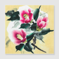 Camellia dans la neige peinte en technique sumie