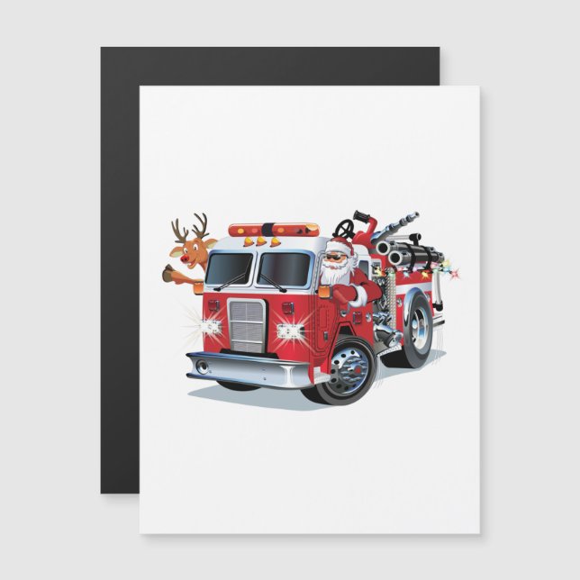 Carte Magnétique Camion de pompiers de Noël de dessin animé (Devant / Derrière)