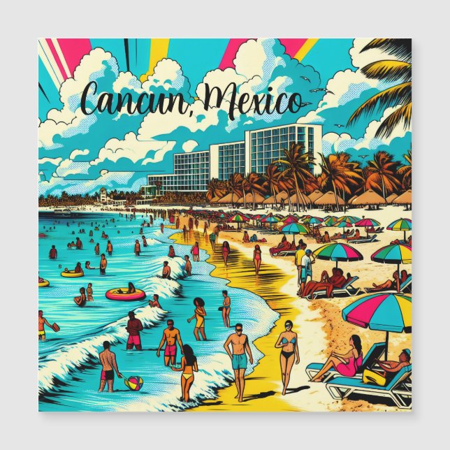 Carte Magnétique Cancun, Mexique avec une Vibe pop art (Devant)