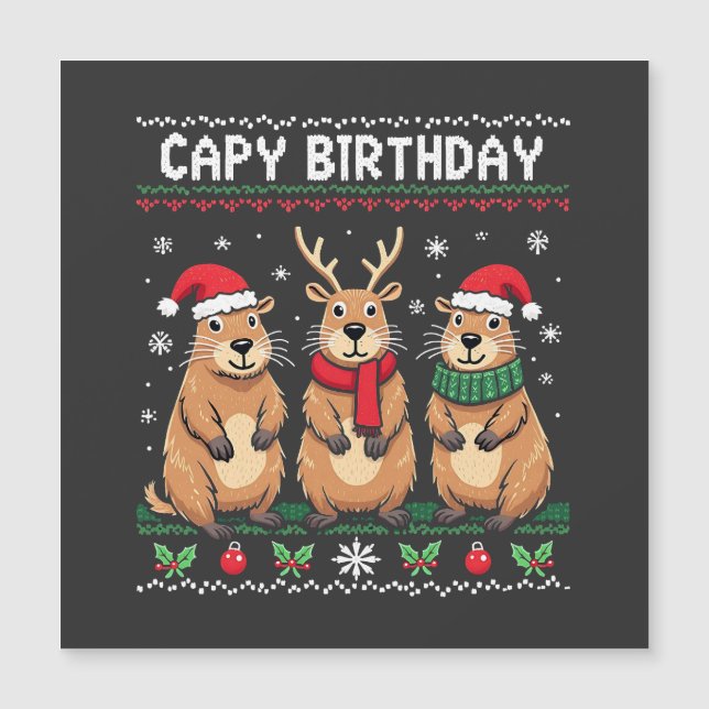 Carte Magnétique Capy Anniversaire Sweat de Noël Laid Capybara   (Devant)