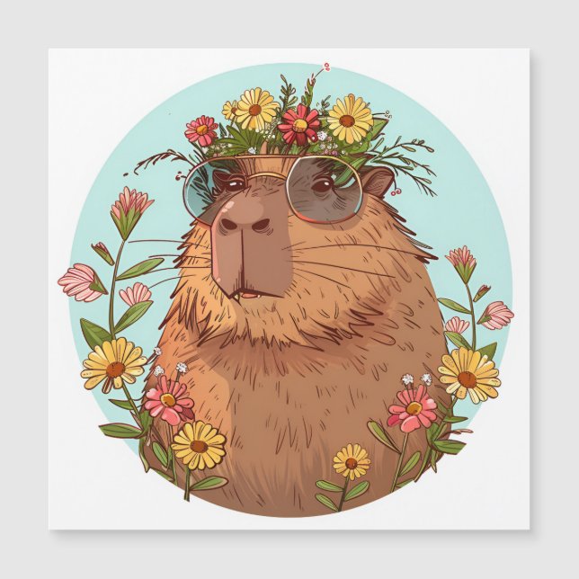 Carte Magnétique Capybara en lunettes de soleil Été (Devant)