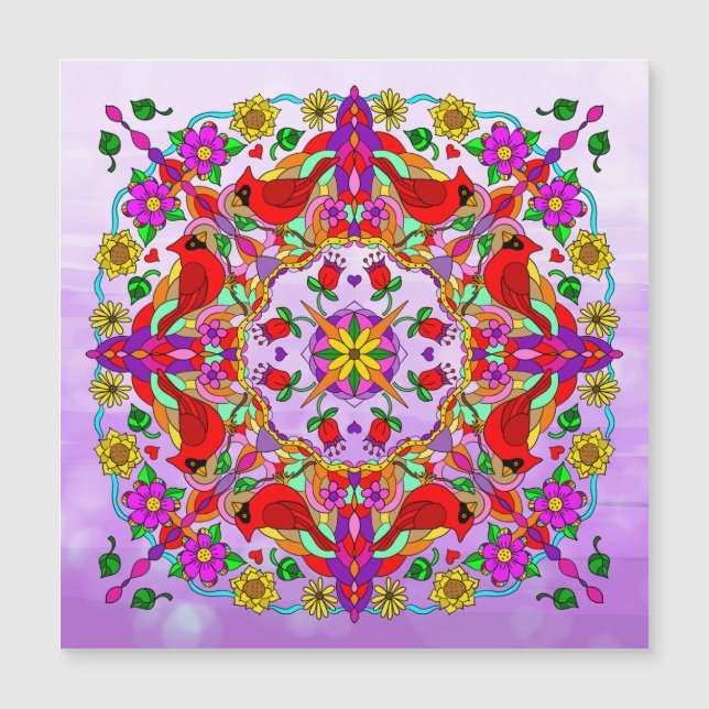 Carte Magnétique Cardinal et fleurs Mandala (Devant)