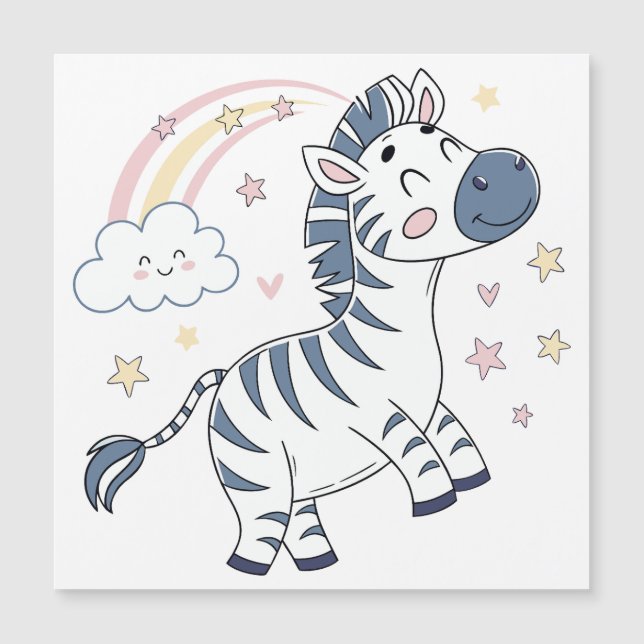 Carte Magnétique Caricature adorable Zèbre avec arc-en-ciel et étoi (Devant)