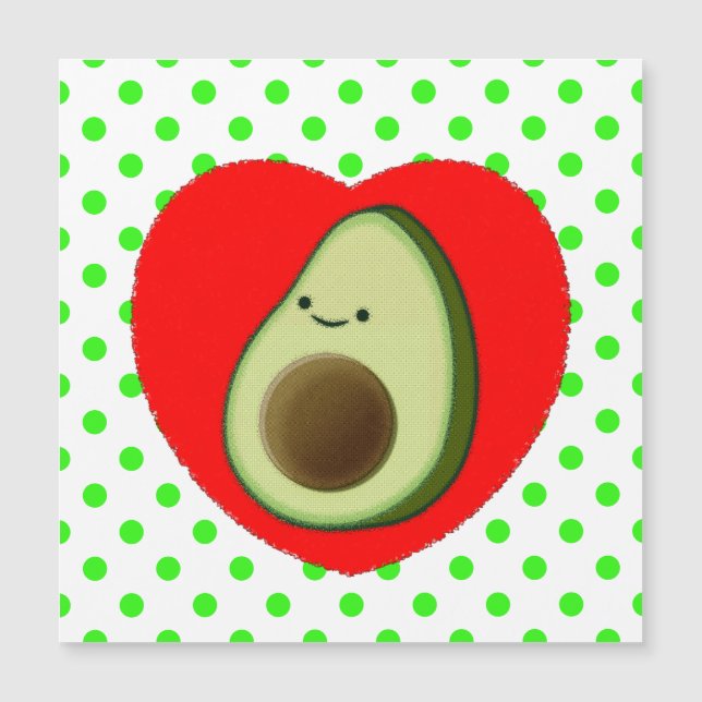 Carte Magnétique Caricature De L'Avocado Mignonne Dans Le Coeur Rou (Devant)