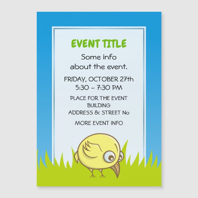 Carte Magnétique Caricature d'oiseau jaune (Devant)