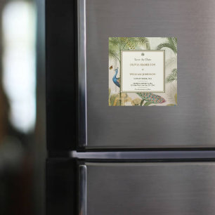 Carte Magnétique Carré Tropical Peacock Palm Enregistrer la date Ma