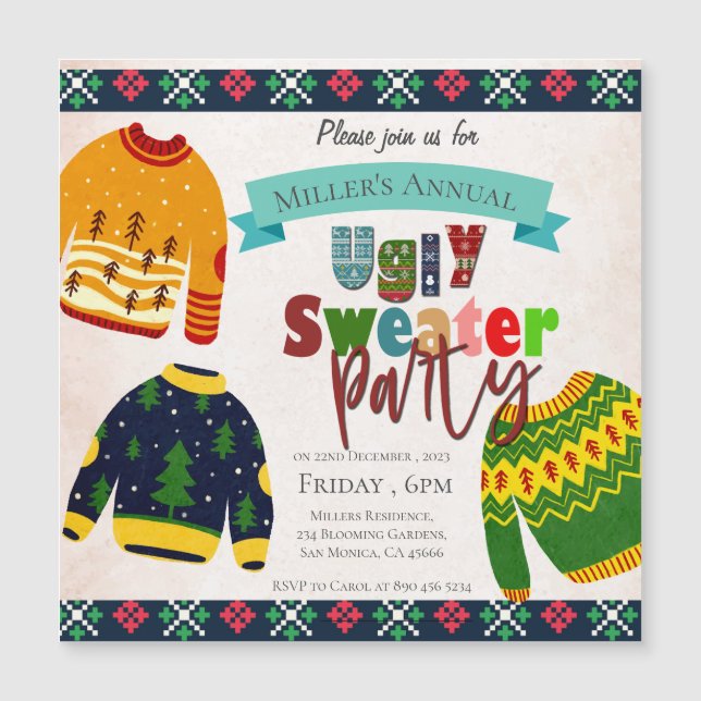 Carte Magnétique Carton d'invitation à une soirée de Noël avec moti (Devant)