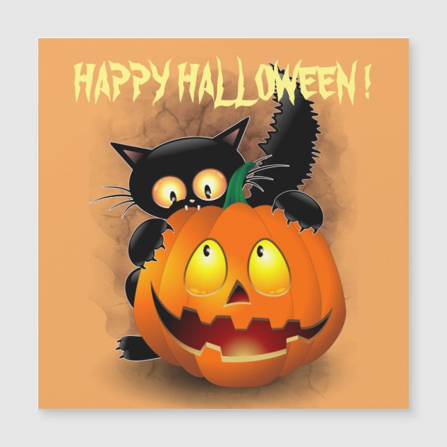 Carte Magnétique Cat Fun Halloween Character biting a Pumpkin   (Devant)