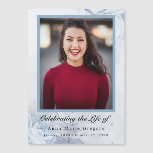 Carte Magnétique Célébration de la vie Bleu Photo Élégante Florale