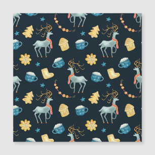 Carte Magnétique Cerfs de Noël : Motif sans couture à l'aquarelle