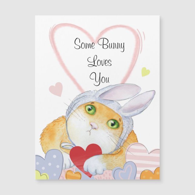Carte Magnétique Certains Bunny T'Aime Mignonne Aquarelle (Devant)