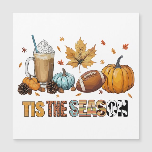 Carte Magnétique C'est la saison Herbstzeit avec football et café (Devant)