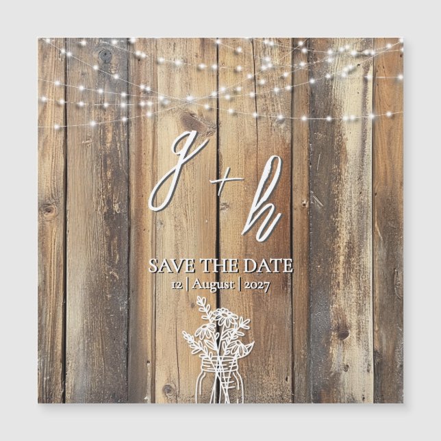 Carte Magnétique Chaîne de bois rustique Lumières Mason Jar Enregis (Devant)