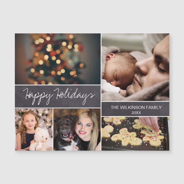 Carte Magnétique Chalkboard Happy Holidays Family Photo Collage (Devant)