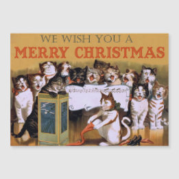 Carte Magnétique Chant vintage Chats Noël Salutation
