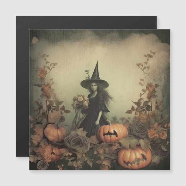 Carte Magnétique Chariot Halloween vintage (3) (Devant / Derrière)