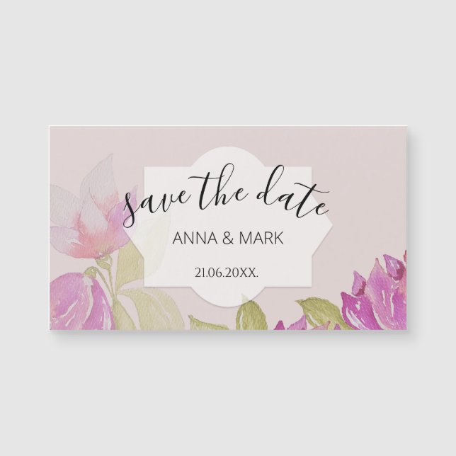 Carte Magnétique Charmant Aquarelle rose Fleurs peintes à la main (Devant)