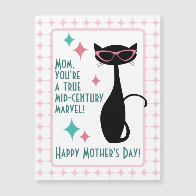 Carte Magnétique Chat du milieu du siècle, Joyeuse fête des mères (Devant)