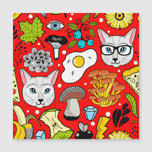Carte Magnétique Chat et oeuf sur le rouge (Devant)