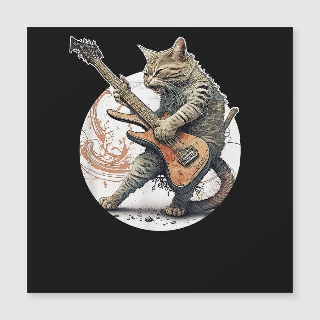 Carte Magnétique Chat Jouer Guitare Rock Chat Lourd Métal Chat Mus (Devant)