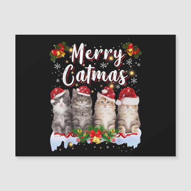 Carte Magnétique Chat Noël Santa Hat Funny Joyeux Noël (Devant)