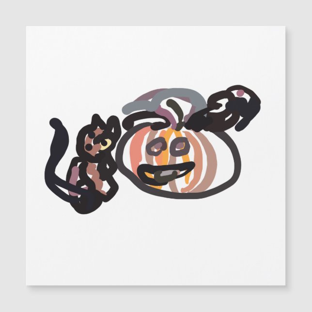 Carte Magnétique Chat noir et corbeau d'Halloween (Devant)